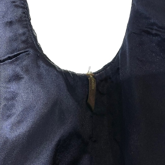 MONIQUE LHUILLIER BRIDESMAIDS NAVY BLUE RUCHED CHIFFON SHEATH COCKTAIL DRESS - Picture 12 of 15